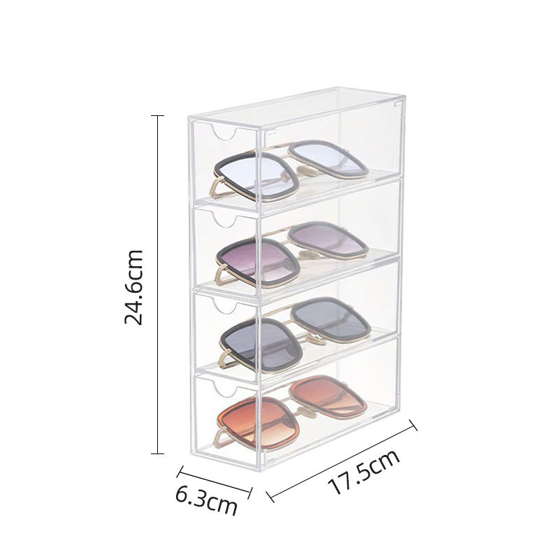 Acrylic Glasses Case Stackable Four-Layer Desktop Glasses Sunglasses Display Box Dustproof Stationery Drawer Storage Box