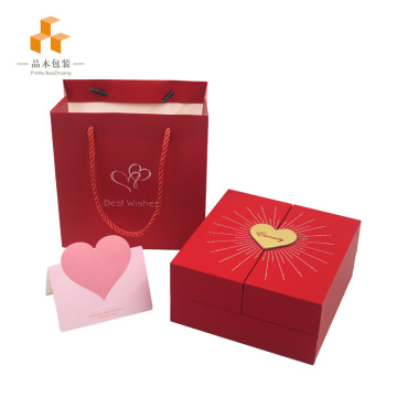 新款红色礼盒耳钉戒指项链首饰包装盒光环礼盒七夕节礼物盒礼品盒