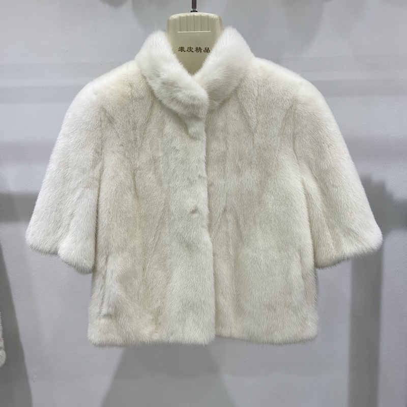 2023冬新款紫标级整貂水貂皮草外套女短款五分袖轻奢时尚貂皮大衣