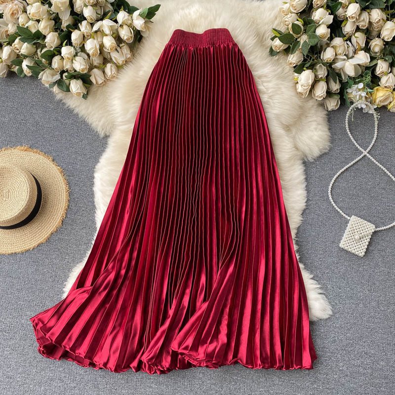 High-End Women's Dress New Fashionable Light Luxury Heavy-Duty Pleated Mid-Length A- line Skirt Spring Pleated Skirt