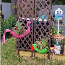 跨境彩色鹦鹉花盆户外火烈鸟装饰铁艺工艺品花园摆件庭院花园装饰