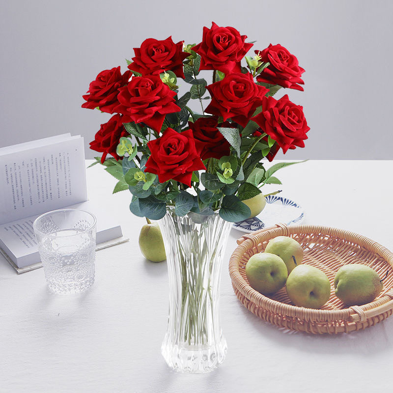 仿真花单支玫瑰花束酒店客厅摆件装饰花婚庆拱门手捧花跨境热卖花