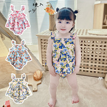 婴儿服装夏季韩版碎花女童套装纯棉新生儿衣服ins宝宝吊带两件套