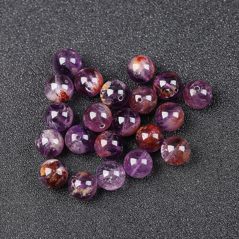 天然紫幽灵紫钛晶款散珠子单颗diy手工串珠编织水晶圆珠手链材料