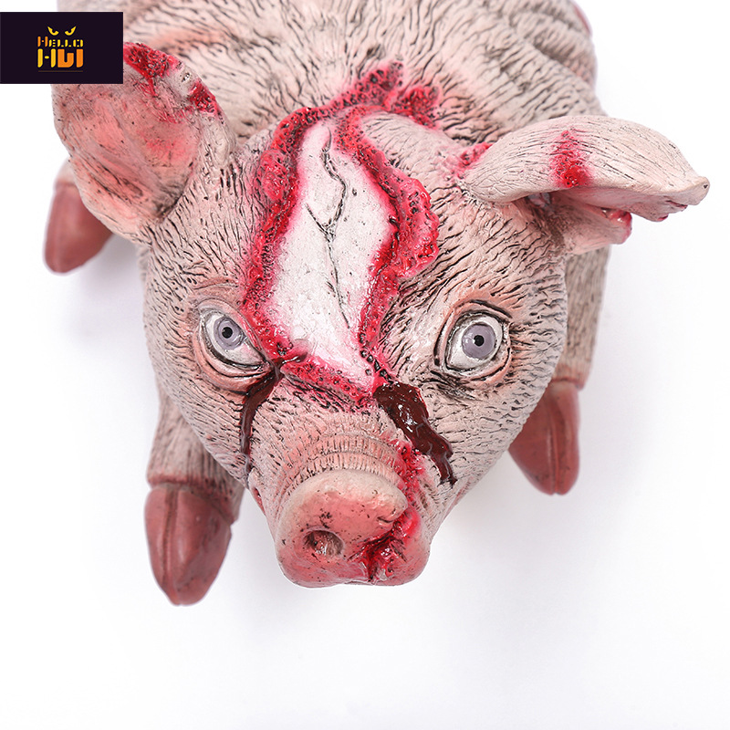 跨境恐怖整蛊道具搞怪猪万圣节派对装饰整人猪仿真动物丧尸猪批发