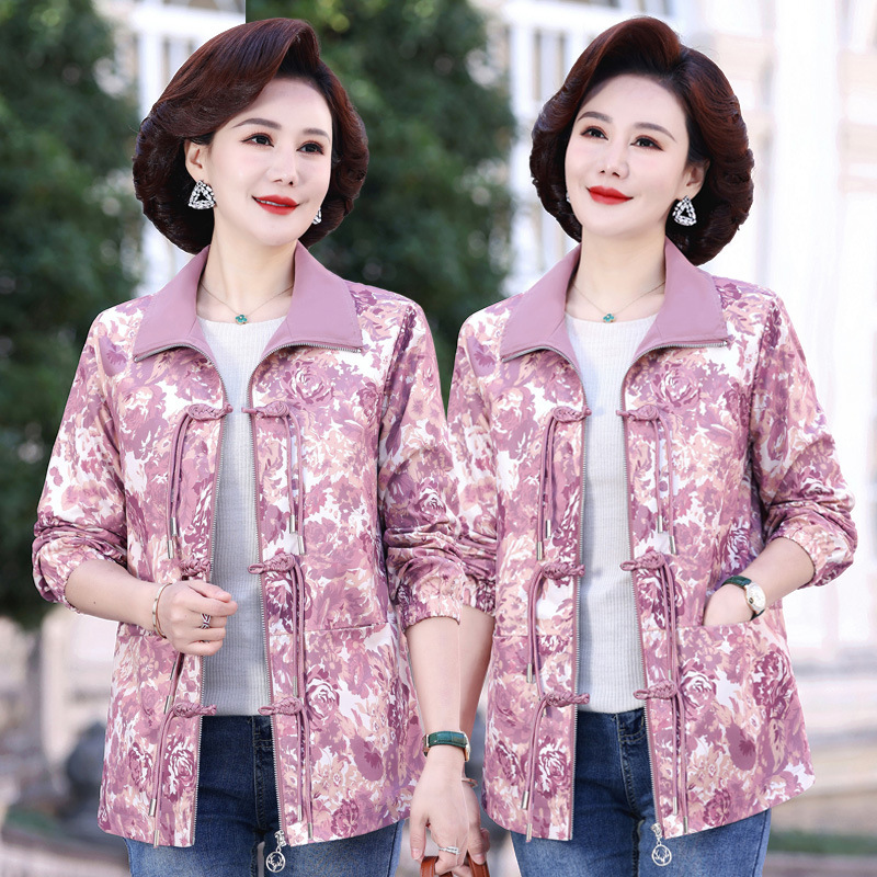 妈妈装春装外套女百搭短款夹克中老年女装春秋翻领洋气女士短外套