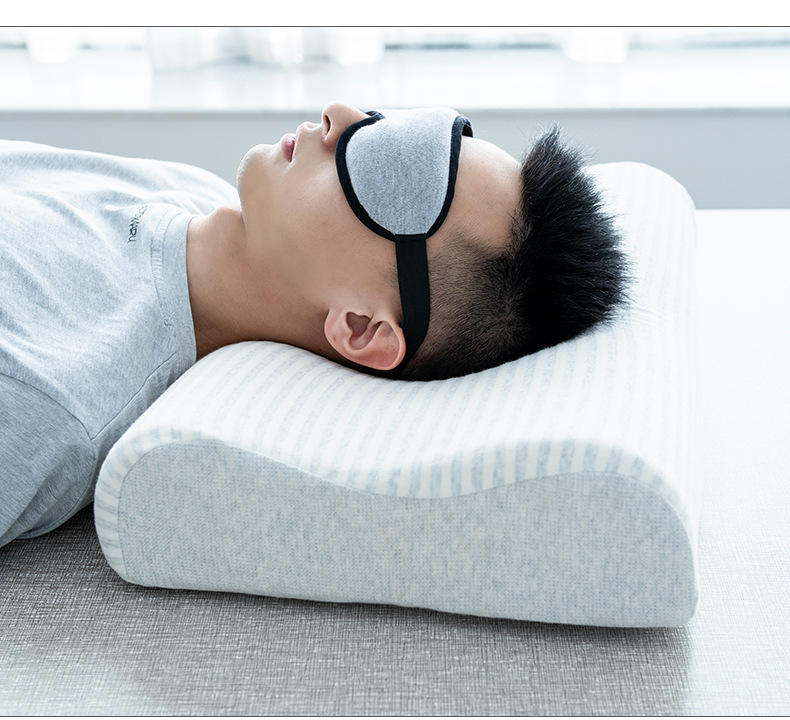 手感款大号睡眠记忆棉枕 色织条纹华夫格汗布头枕 家用记忆枕