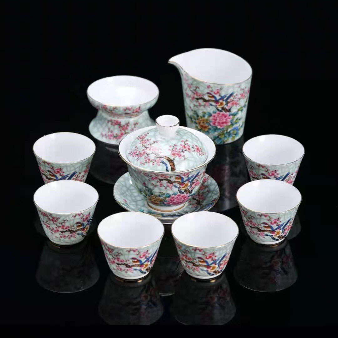 珐琅彩茶具茶杯整套功夫茶具礼盒套装家用三才盖碗陶瓷茶具套装