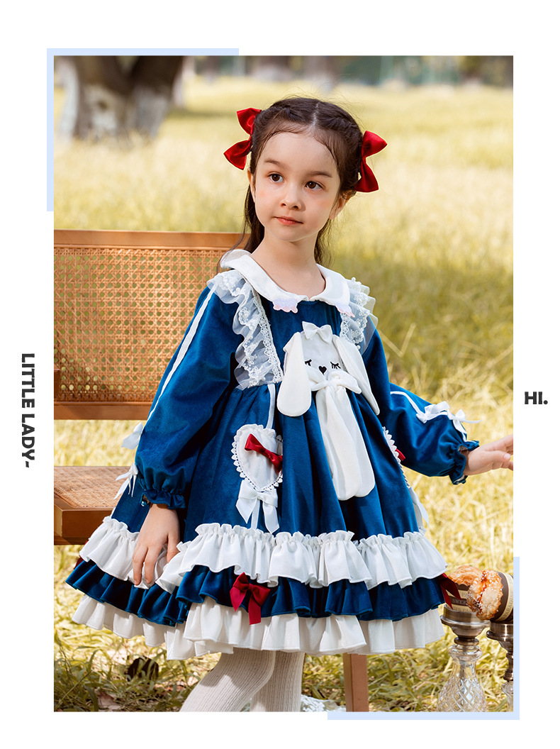 枝芽童装女童洛丽塔lolita公主裙卡通蓬蓬群小女孩可爱丝绒连衣裙