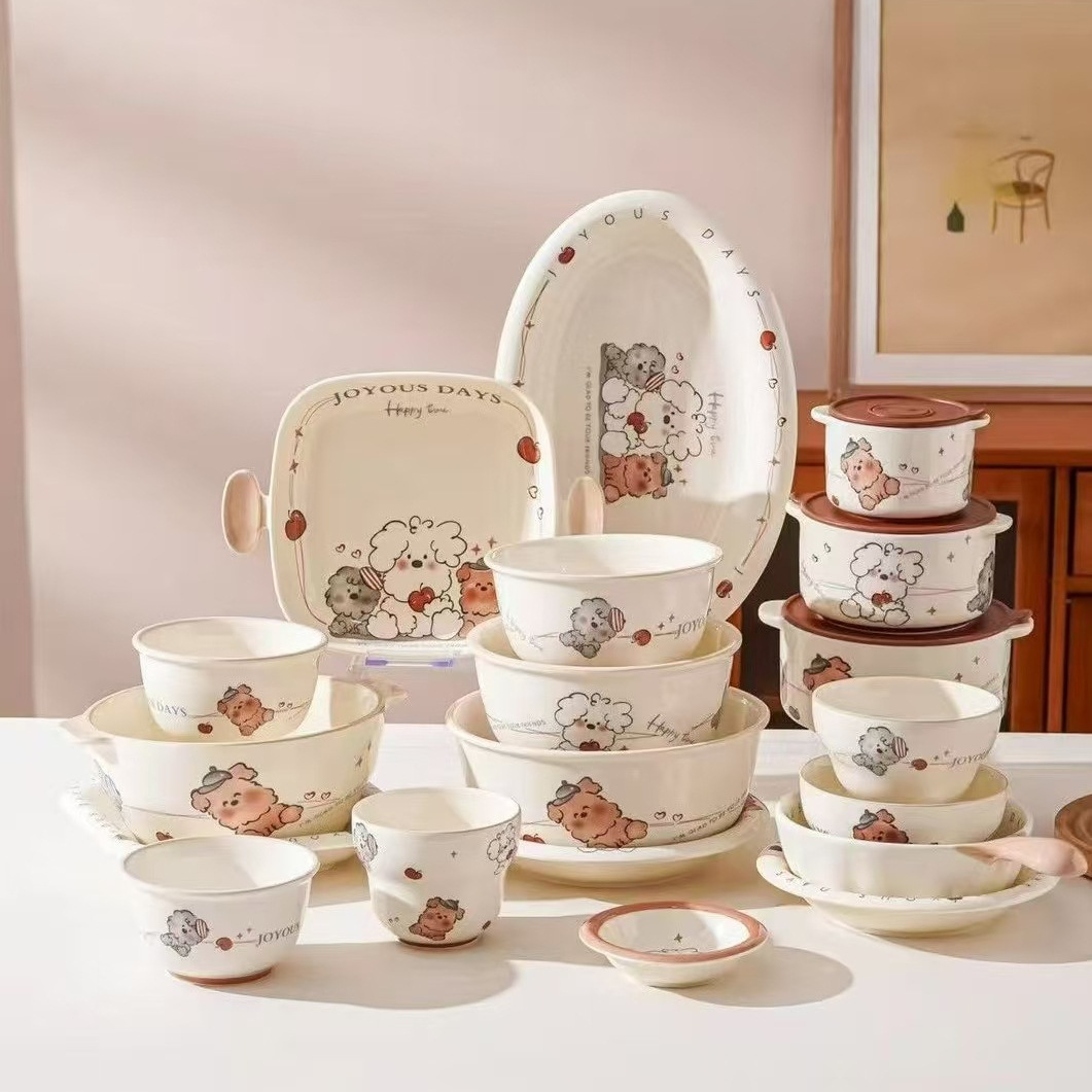 卡通布丁狗陶瓷碗家用釉下彩网红可爱米饭碗葫芦碗佳乐碗反边盘