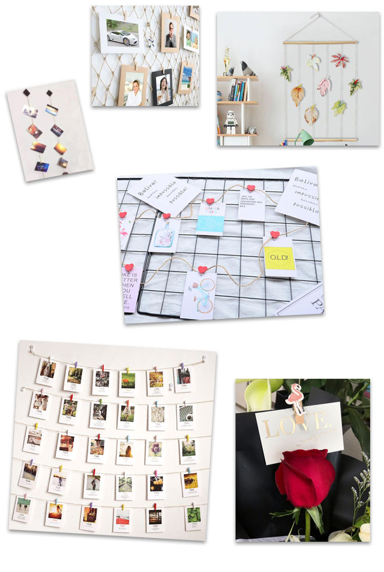 彩色照片夹木夹子挂照片墙装饰麻绳夹绳挂绳小相片木头木质卡通夹