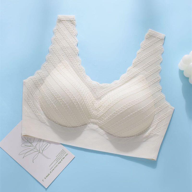 爆款冰丝无痕内衣女无钢圈性感蕾丝聚拢,米黄-阿里巴巴