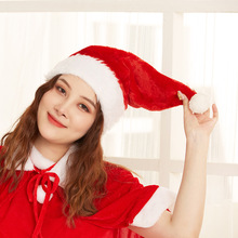 圣诞节装饰用品 红色圣诞长毛绒圣诞帽用品成人圣诞帽子聚会装扮
