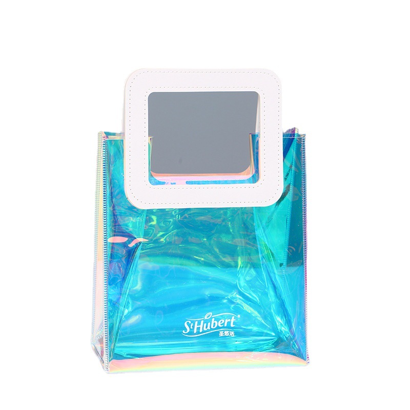 Internet Celebrity Colorful Hand-Holding Gift Bag Laser Design Custom New Year New Year Gift Bag Transparent PVC Hand Bag