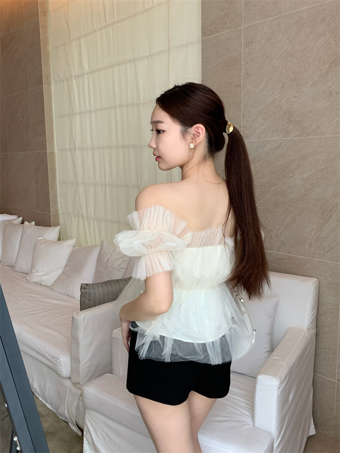 温柔系 气质网纱抹胸一字上衣