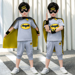男童夏季卡通斗篷表演出服六一儿童节cosplay蝙蝠侠短袖七分裤套