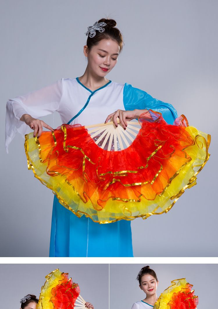 厂家批发双面纱扇扭秧歌跳舞扇舞蹈扇广场舞道具成人扇子一件代发-阿