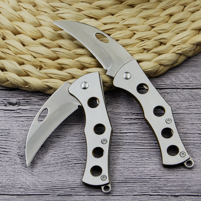 超市精品折叠水果刀不锈钢开刃小刀 户外求生弯刀 女子随身防身刀