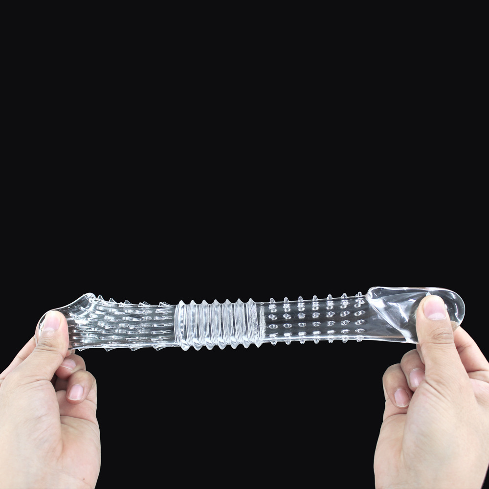 阴茎套男用穿戴情趣水晶套 加长加粗透明狼牙阳具套 外贸跨境新品