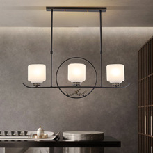 新中式吊灯简约现代餐厅灯全铜云石书房饭厅茶室灯创意长方形灯具