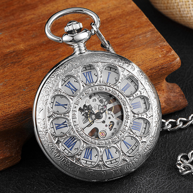 经典欧美复式机械表 父母长辈特色罗马镂空陀表 礼品古董怀表批发