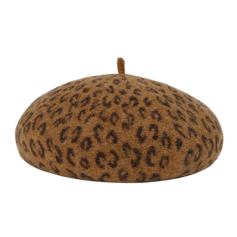 Autumn and Winter New Leopard Print Beret Women's Fashion Classic Personality Wool Painter Cap European and American All-Matching Beret