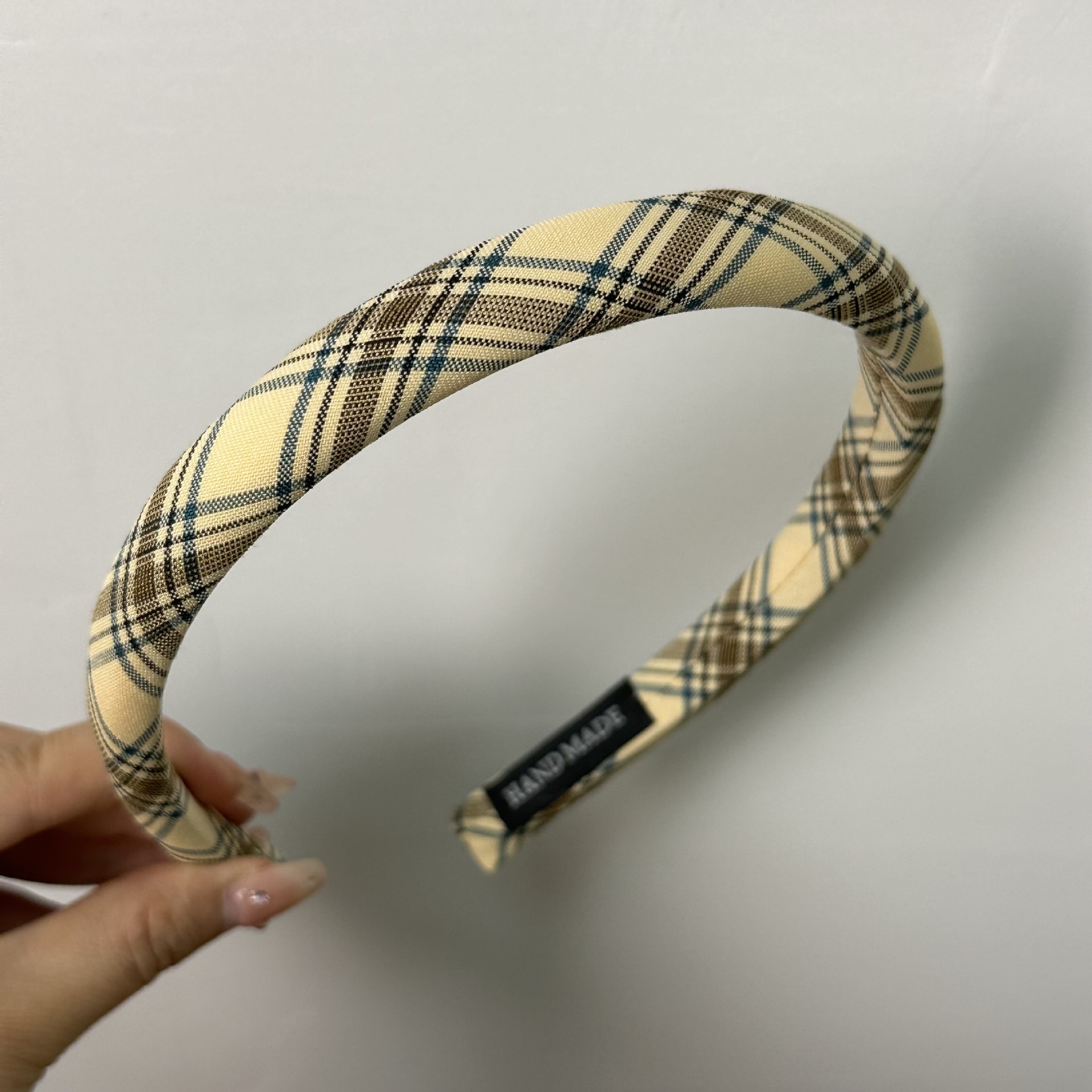 Preppy Style Fashionable Retro Plaid Thin Hair Pin Headband Female Outdoor All-Matching Hair Band Hair Tie High Skull Top Headdress