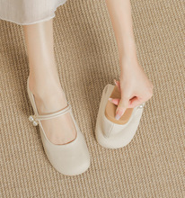新中式国风珍珠平底旗袍鞋白色单鞋温柔软底鞋女超软配马面裙的鞋