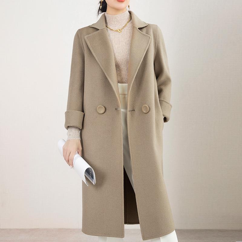 秋冬季新款羊毛双面呢大衣女西装领毛呢外套零羊绒大衣气质高级感