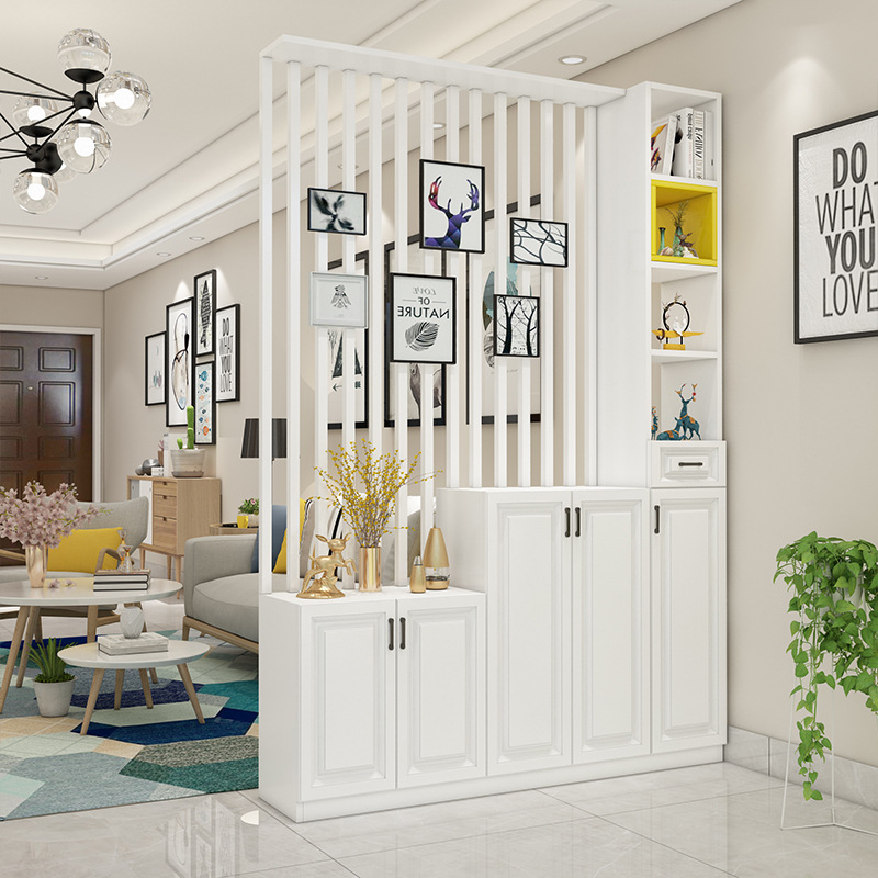 北欧入户铁艺玄关隔断柜现代简约屏风客厅双面鞋柜一体进门置物架