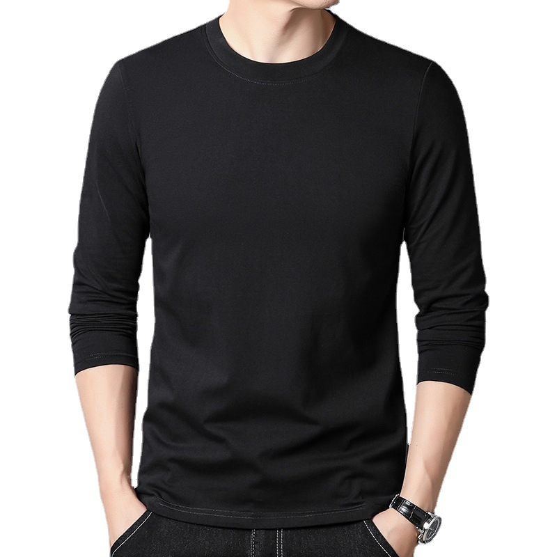 Spring and Autumn Cotton Men's Long-Sleeved T-shirt Simple Pure Color All-Matching Bottoming Shirt Cotton Outer Wear Inner Wear T-shirt Men