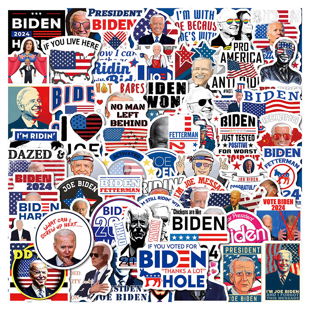 60张跨境bi den 拜 登涂鸦个性贴纸装饰手机壳行李箱防水贴画厂家