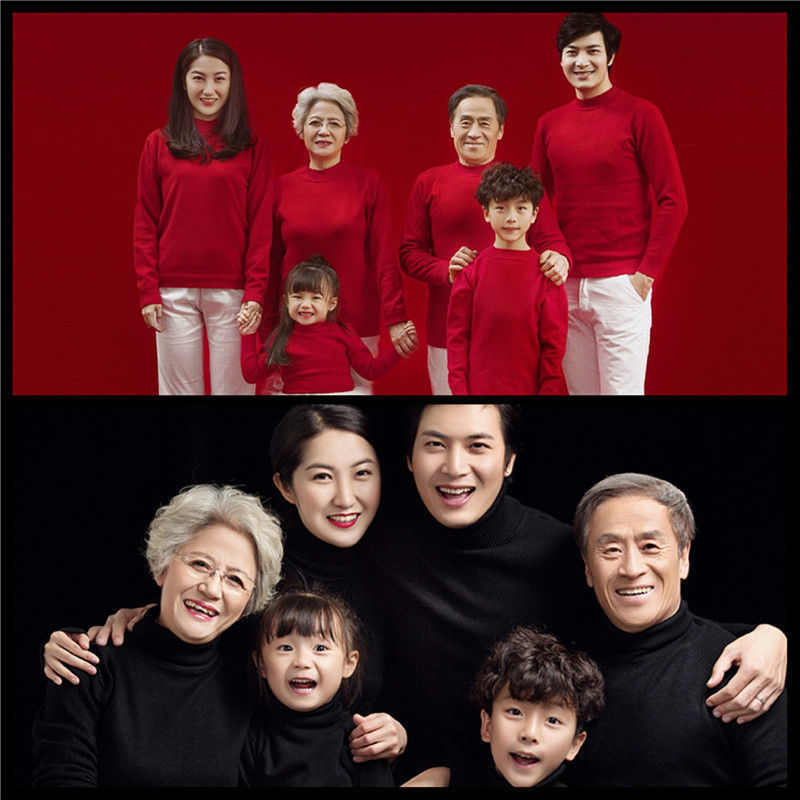 2022年新款红色毛衣亲子装全家福影楼拍照喜庆摄影服装肖像服饰