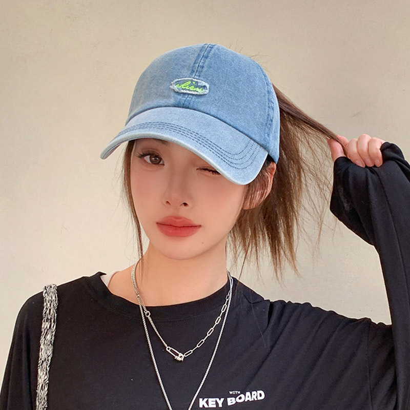 2024 New High Ponytail Baseball Cap Casual Semi-Empty Top Denim Hat for Women Spring and Summer Big Head Circumference Show