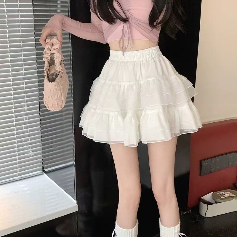 蕾丝花边拼接蛋糕半身裙女2025夏季甜美减龄松紧高腰蓬蓬a字短裙