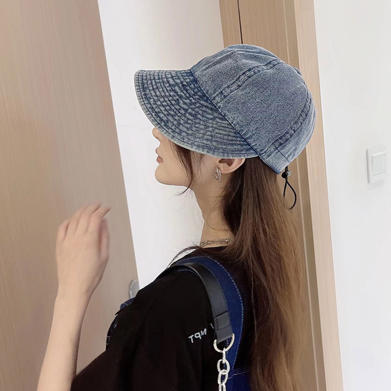 Zhao Lusi Same Denim Peaked Cap Bucket Hat Women's Spring and Summer All-Matching Plain Sun Protection Big Head Circumference Sun Hat Tide