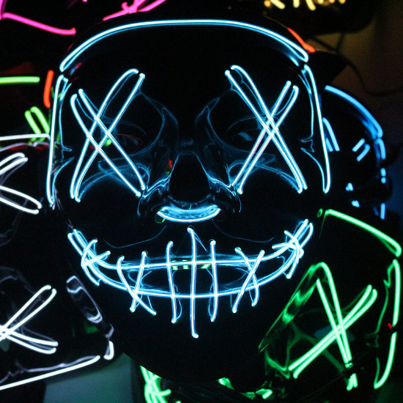 万圣节el发光面具led全脸面罩男女派对道具v字鬼脸小丑恐怖涂鸦