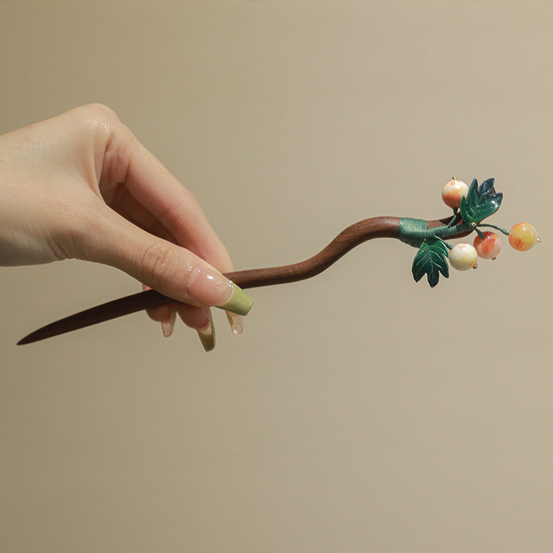 retro national style fruit black wood hairpin wholesale high-grade temperament handmade hairpin female ancient style cheongsam han chinese clothing hair accessories
