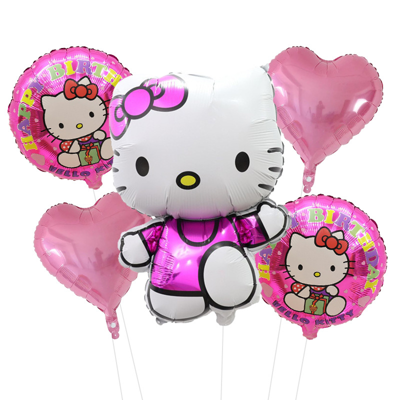 跨境新款kt猫套装铝膜气球跑步kt儿童女孩生日派对背景布置气球批