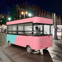 出口定制4.2米粉蓝色街景车电动餐车小吃多功能移动厨房餐厅