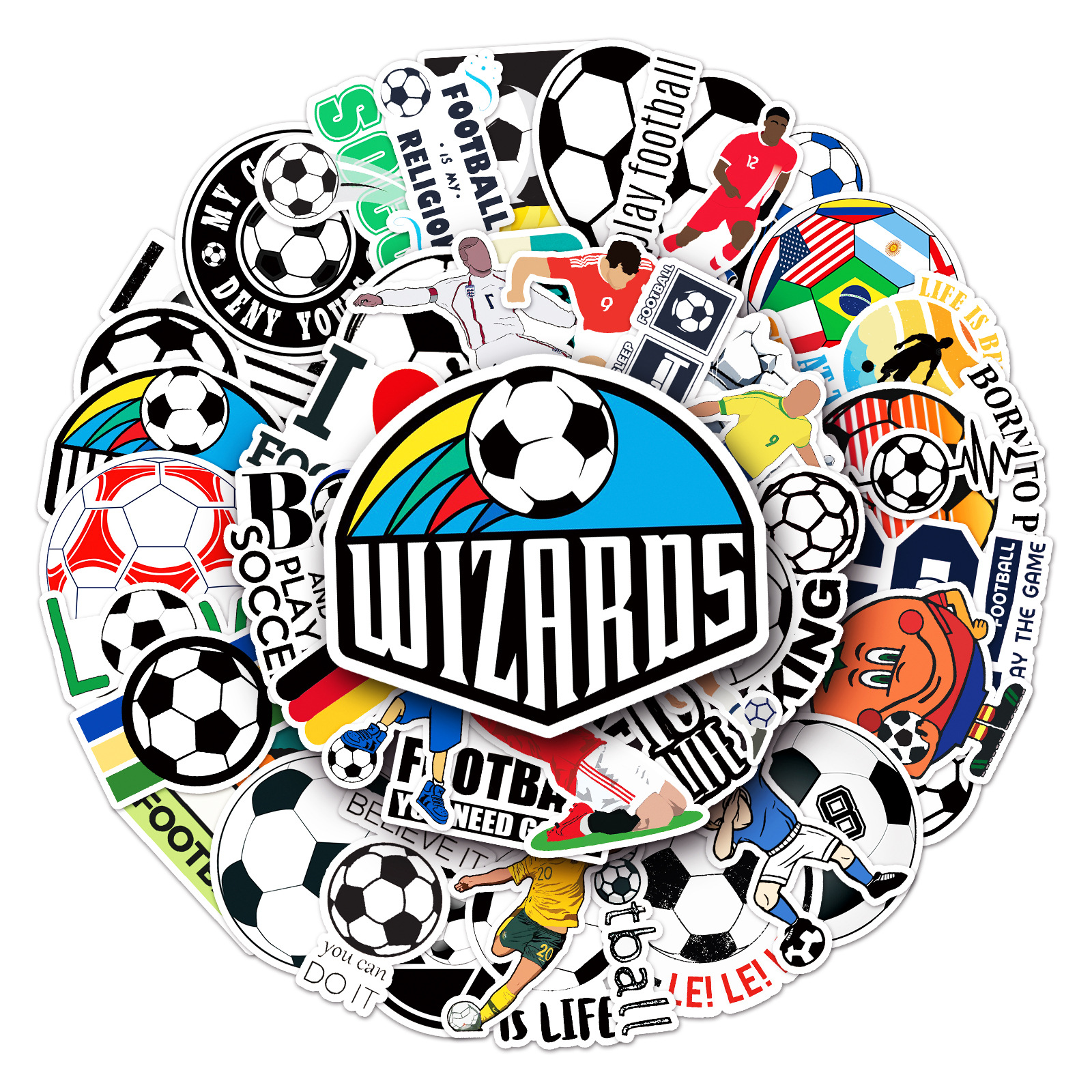 50张足球运动行李箱贴纸创意潮流防水 旅行箱笔记本电脑装饰贴纸
