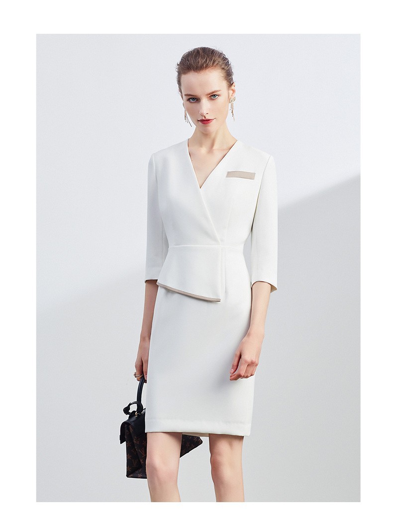 ad时尚白色职业装夏装修身显瘦美容院工作服女接待连衣裙正装裙子