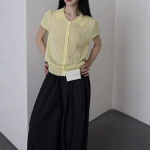 韩系减龄娃娃领短袖针织开衫夏季女2025新款显瘦百搭纯色甜美上衣