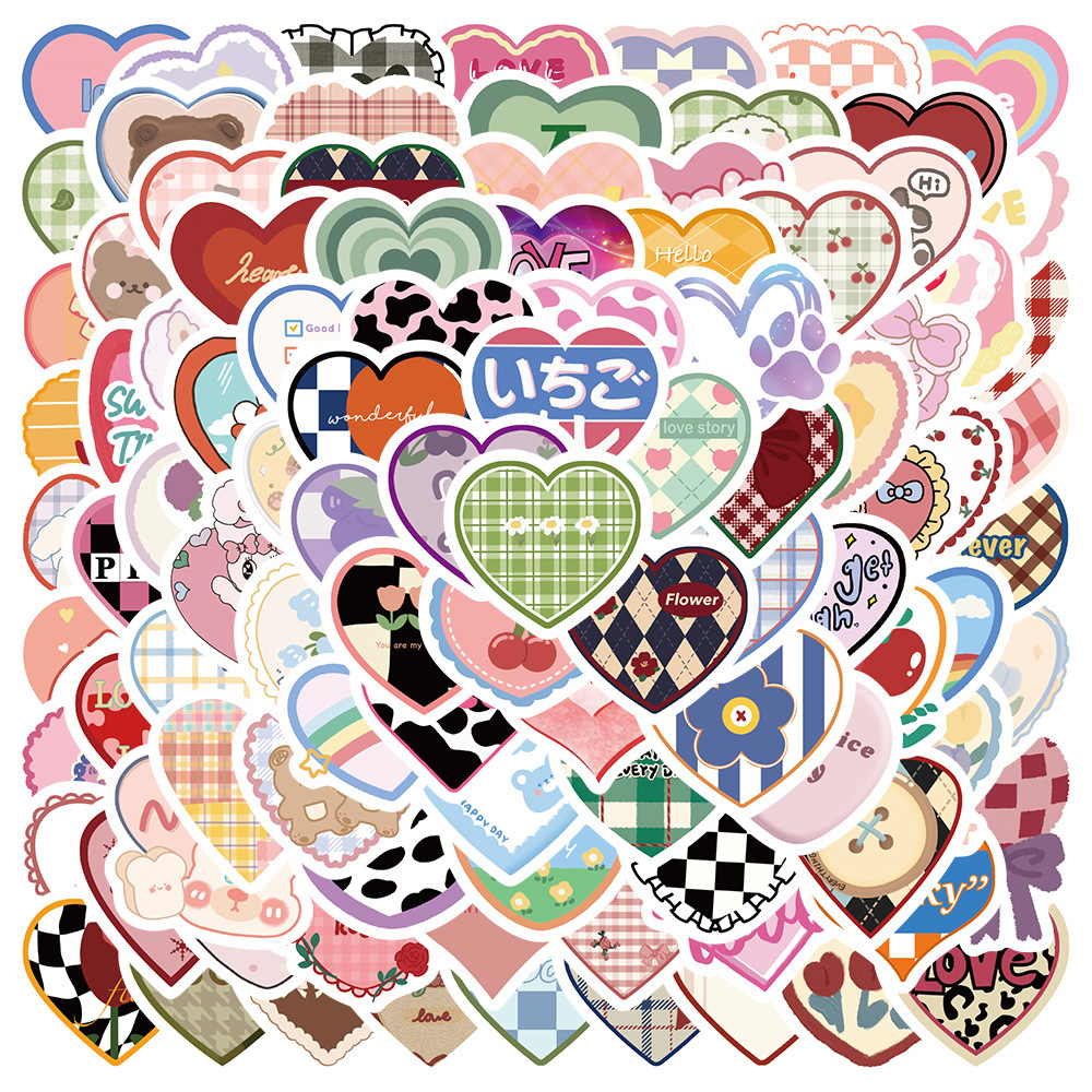 100张卡通少女心爱心系列涂鸦贴纸行李箱书本手机笔记本手账贴画