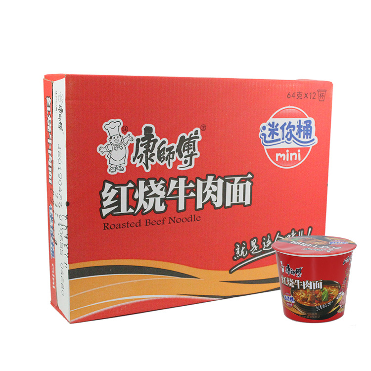 康师傅方便面小杯泡面菜多多mini杯红烧牛肉面12杯整箱速食包邮