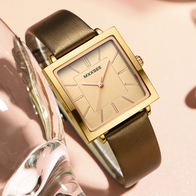 麦施跨境爆款手表女简约个性方形腕表皮带时尚防水大表盘一件代发