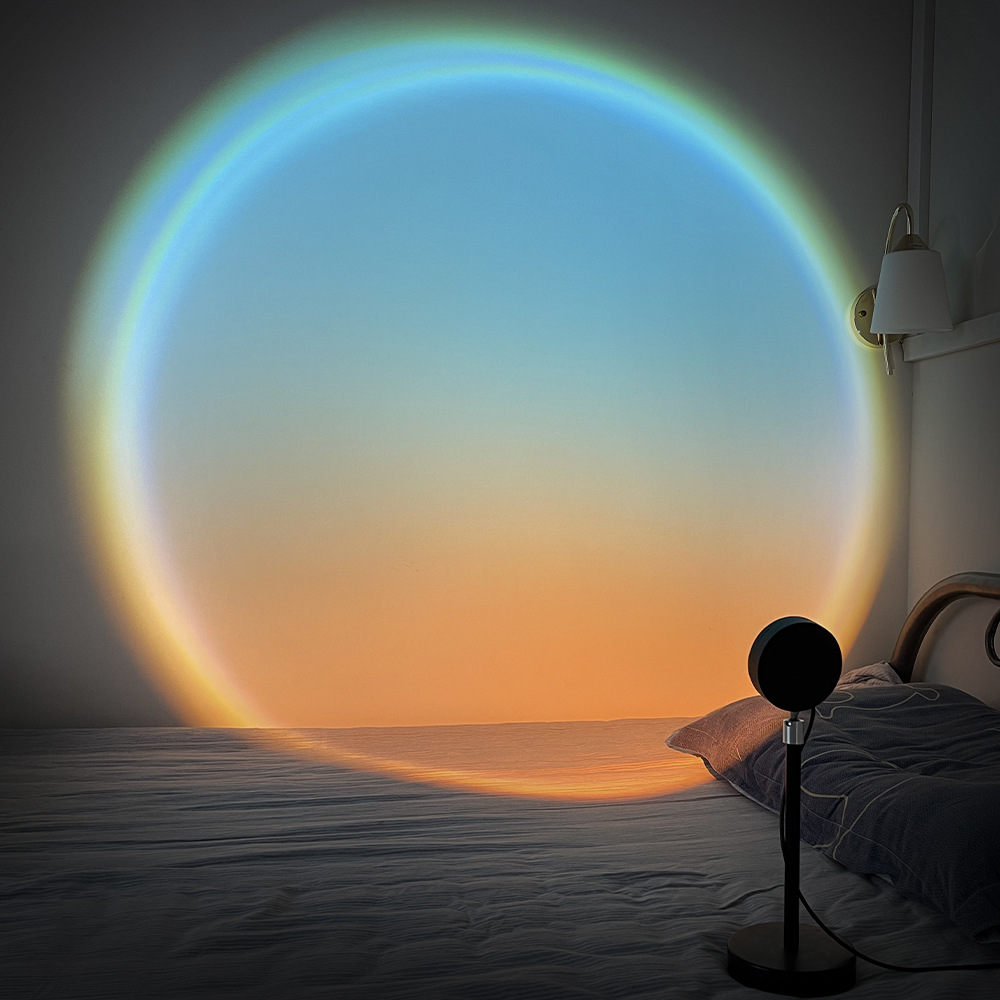 跨境现货夕阳红落日灯网红日不落直播背景彩虹投影氛围led落地灯