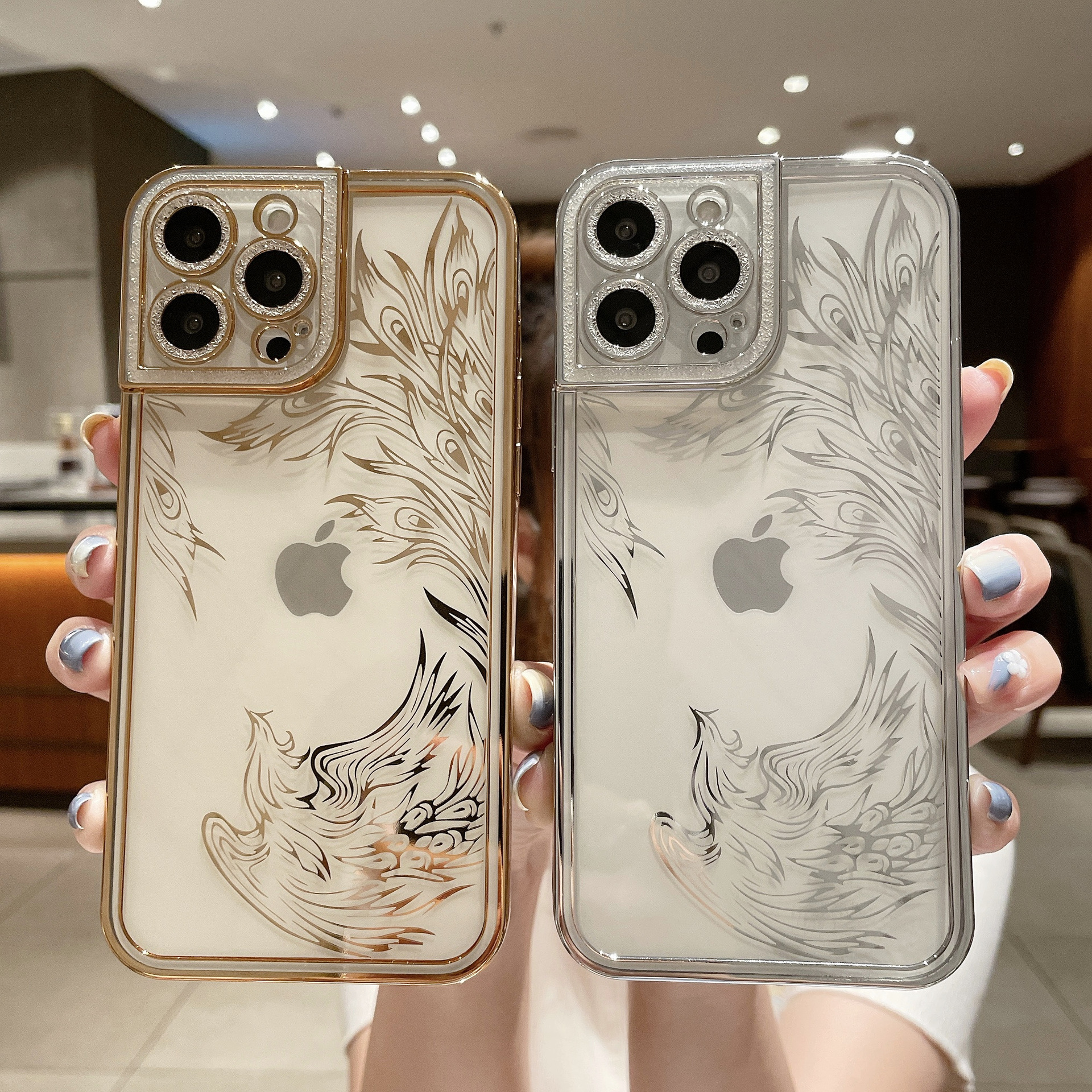 高级感镭雕手机壳苹果14透明手机套13promax跨境款ip12凤凰电镀壳
