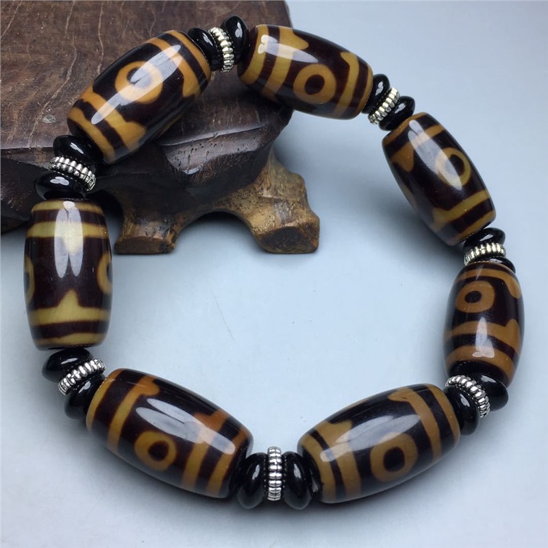 批发西藏真品至纯包浆渗透玛瑙玉髓三眼老天珠手链手饰民族风包邮