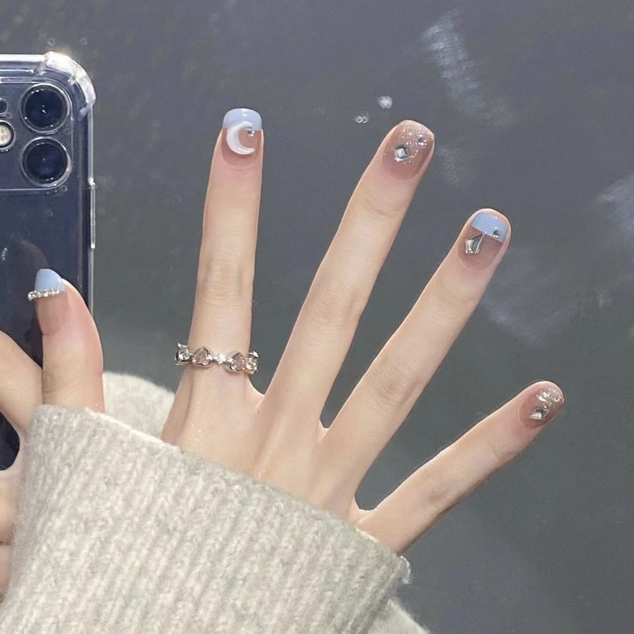 穿戴甲裸色冰透长椭圆甄嬛同款华妃美甲气质显白成品感指甲贴网红